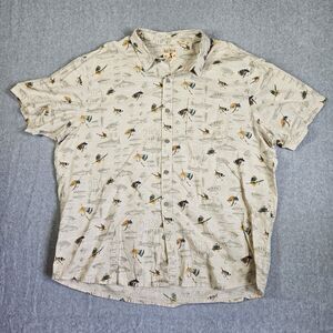 Red Head Brand Co. Men's 2XL Fishing Fly Lure Pattern Button Down Shirt Beige